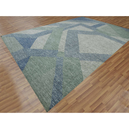 12'2"X18'3" Green Art Deco Collection Wool Hand Knotted Oversized Rug