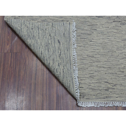 3'1"X14' Gray Shades Flat Weave Kilim Pure Wool Hand Woven Runner Rug