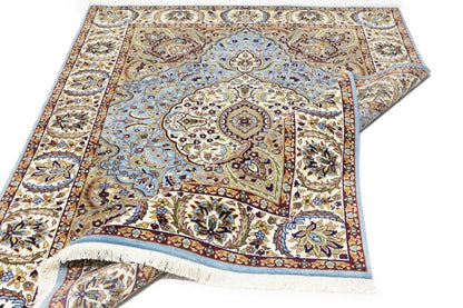 Hand-Knotted Kirman Oriental Rug 6X8 Ft Blue