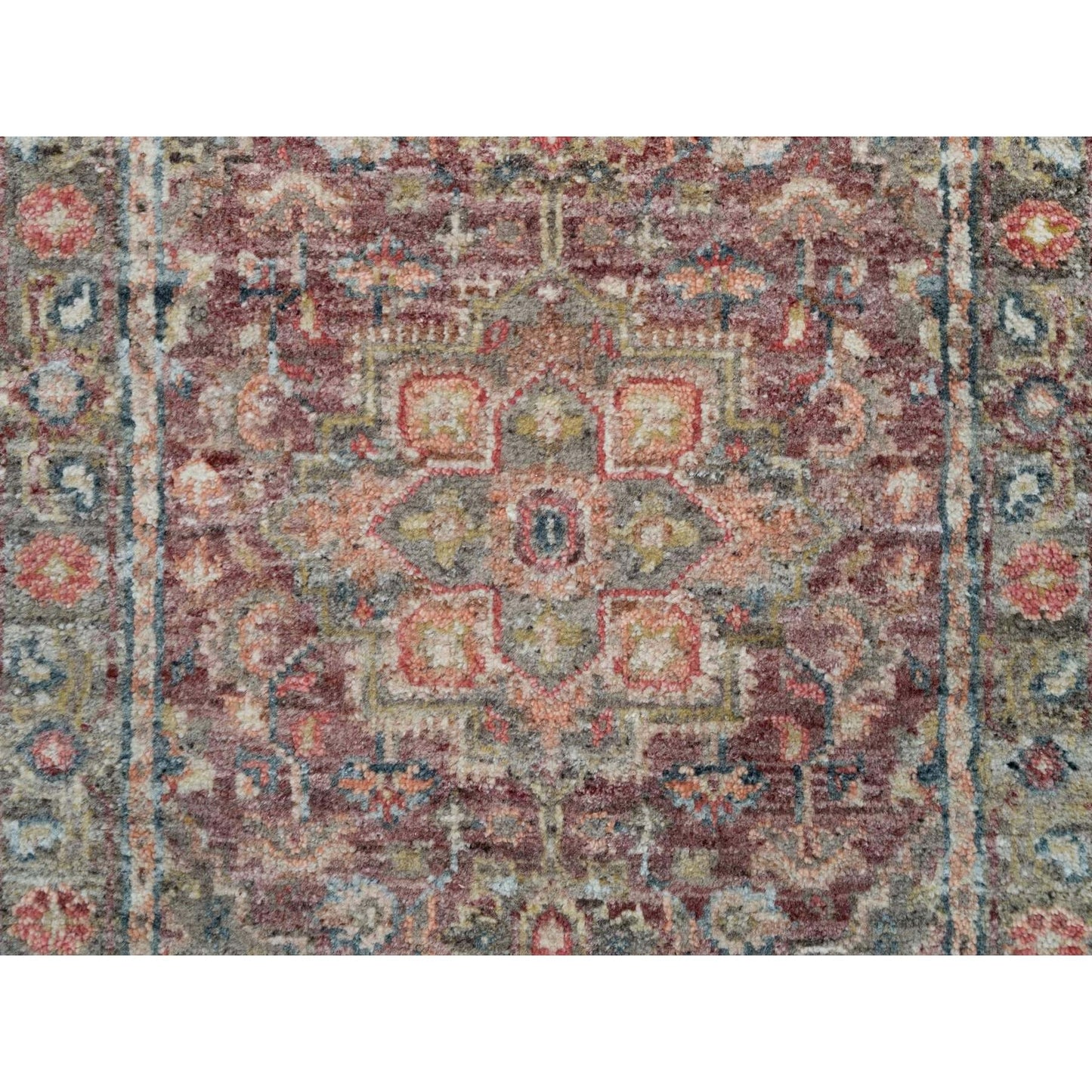 2'6"X19'8" Prune Red Heriz Revival Hand Knotted All Wool Xl Runner Rug