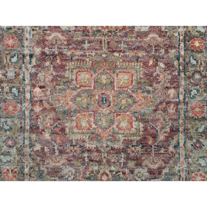 2'6"X19'8" Prune Red Heriz Revival Hand Knotted All Wool Xl Runner Rug