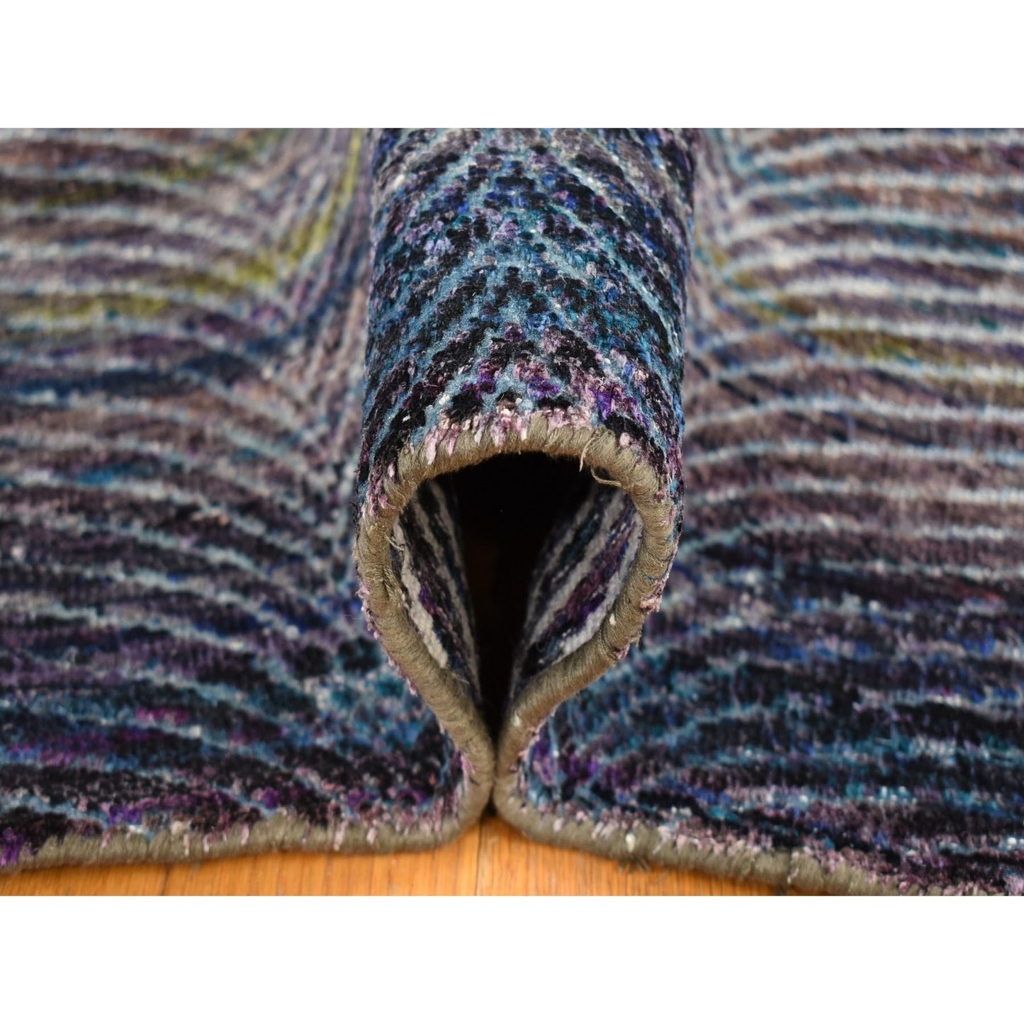 9'X12'2" Colorful Modern Leaf Design Silk And Wool Hand Knotted Rug