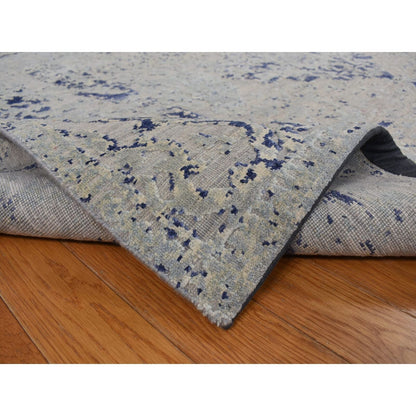 8'8"X12'1" Blue Broken Medallion Design Silk With Wool Hand Knotted Rug