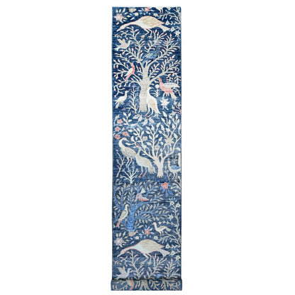 2'8"X16' Blue Afghan Peshawar Birds Design Hand Knotted Wool Runner Rug