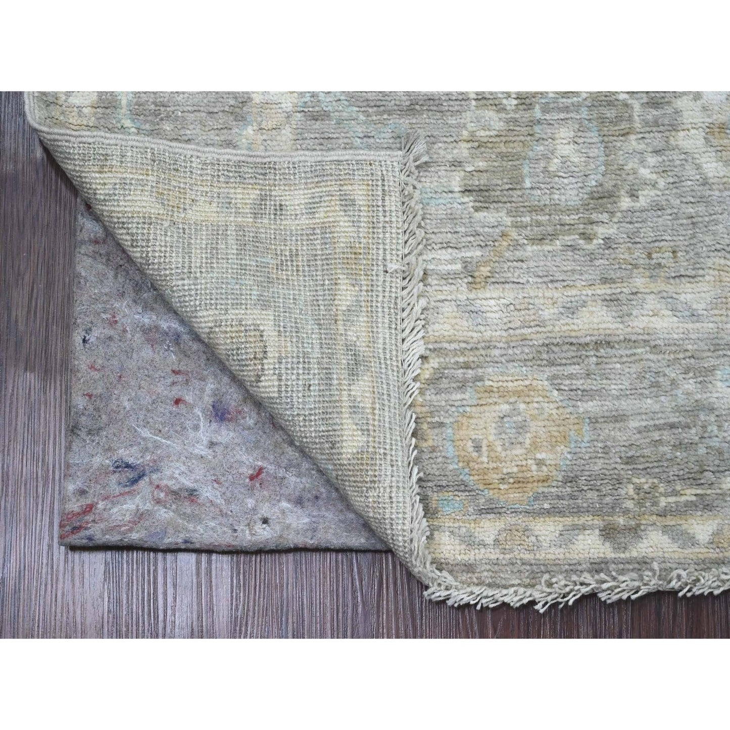 4'1"X5'10" Fossil Gray Hand Knotted Afghan Angora Oushak 100% Wool Rug