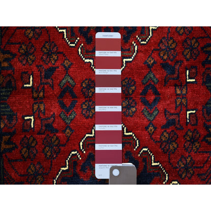 2'9"X12'10" Deep Red Afghan Khamyab Soft Wool Hand Knotted Runner Rug
