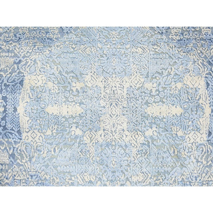 6'X6' Blue Hand Knotted Wool And Pure Silk Jewellery Design Round Rug