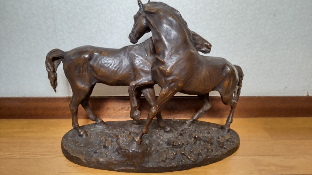 Pierre-Jules Mne "Deux Chevaux" Original Bronze Horse Sculpture 42Cm Signed