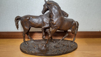 Pierre-Jules Mne "Deux Chevaux" Original Bronze Horse Sculpture 42Cm Signed