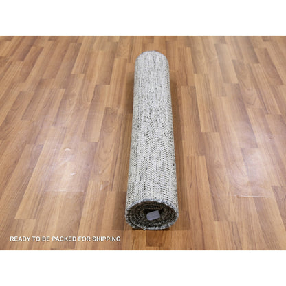 3'X4'10" Stone Eagle Gray Undyed Wool Grass Design Hand Knotted Rug