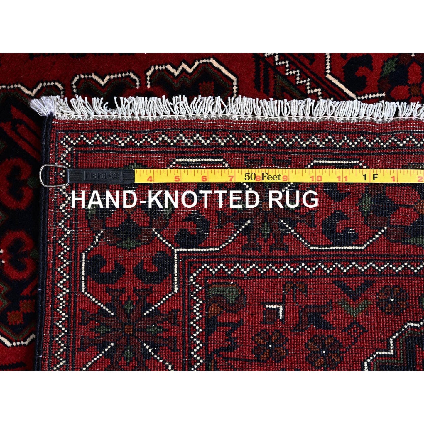 2'4"X5'8" Red Afghan Khamyab Geometric Pattern Wool Hand Knotted Runner Rug