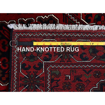 2'4"X5'8" Red Afghan Khamyab Geometric Pattern Wool Hand Knotted Runner Rug