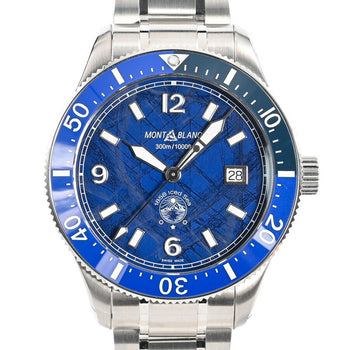 Montblanc 1858 Ice Sea Automatic Date Mb129369 Blue Men'S Used Watch #61016