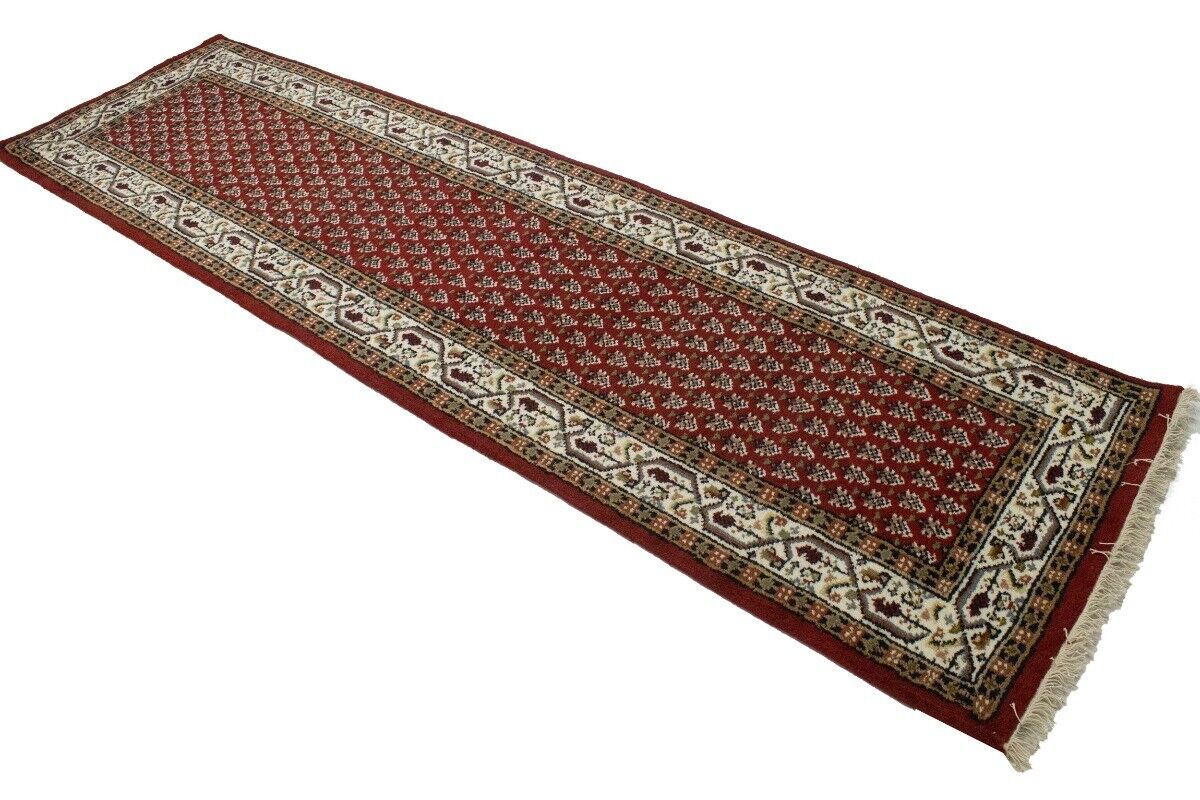 Hand-Knotted Wool Oriental Runner Rug Red Allover