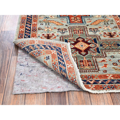 2'8"X11'3" Gray Caucasian Design Super Fine Wool Hand Knotted Runner Rug