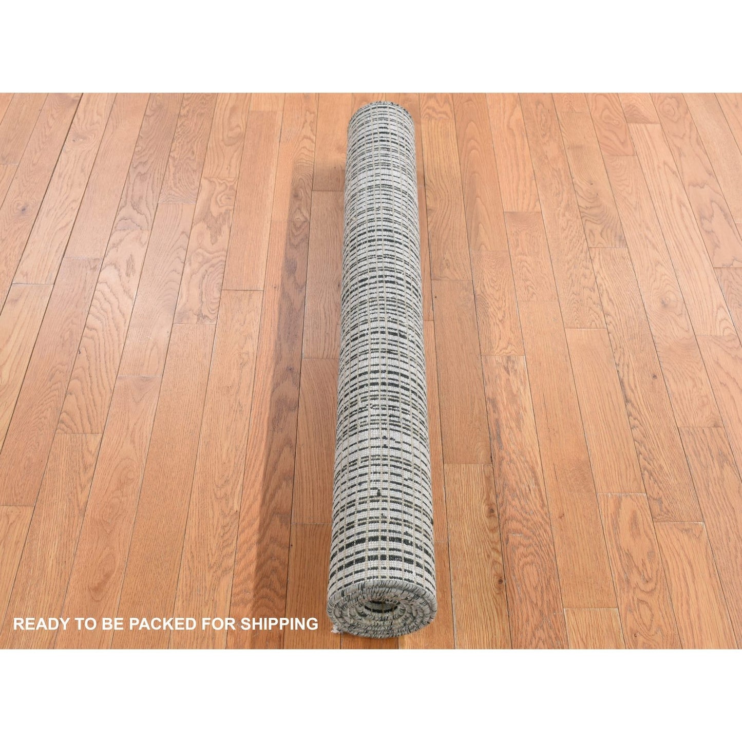 4'X5'10" Green Modern Criss Cross Design Pure Wool Hand Knotted Rug