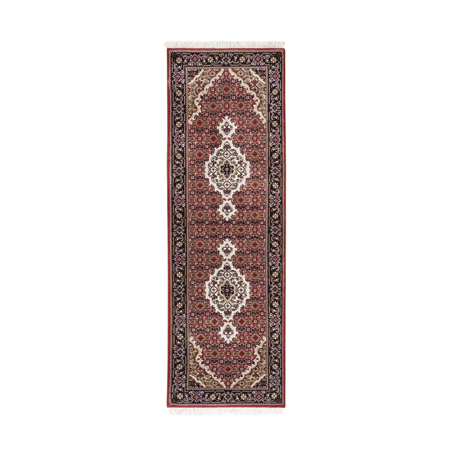 2'X6'1" Wool And Silk Red Tebraz Mahi Fish Design Hand Knotted Runner Rug