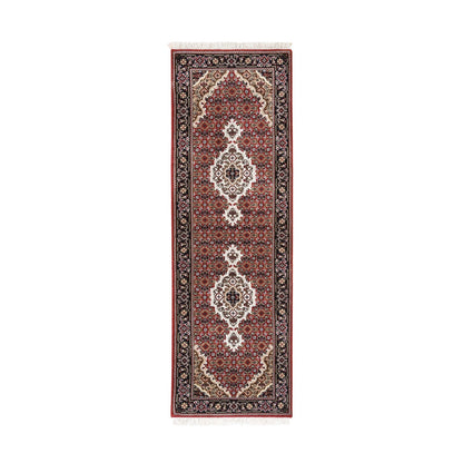 2'X6'1" Wool And Silk Red Tebraz Mahi Fish Design Hand Knotted Runner Rug