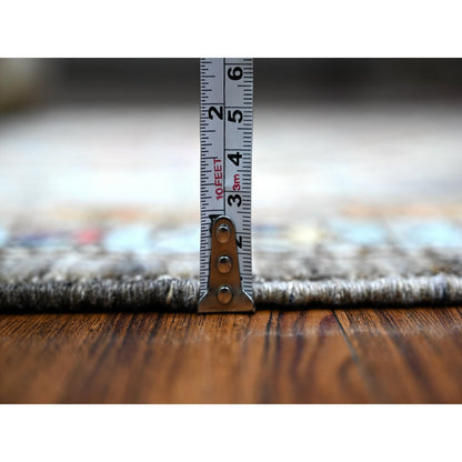 4'1"X11'9" Gray Wide Runner Afghan Village Design Wool Hand Knotted Rug