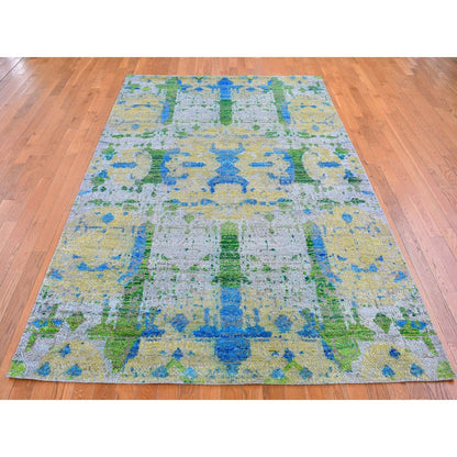 6'X9'4" Jewellery Design Sari Silk With Wool Colorful Hand Knotted Rug