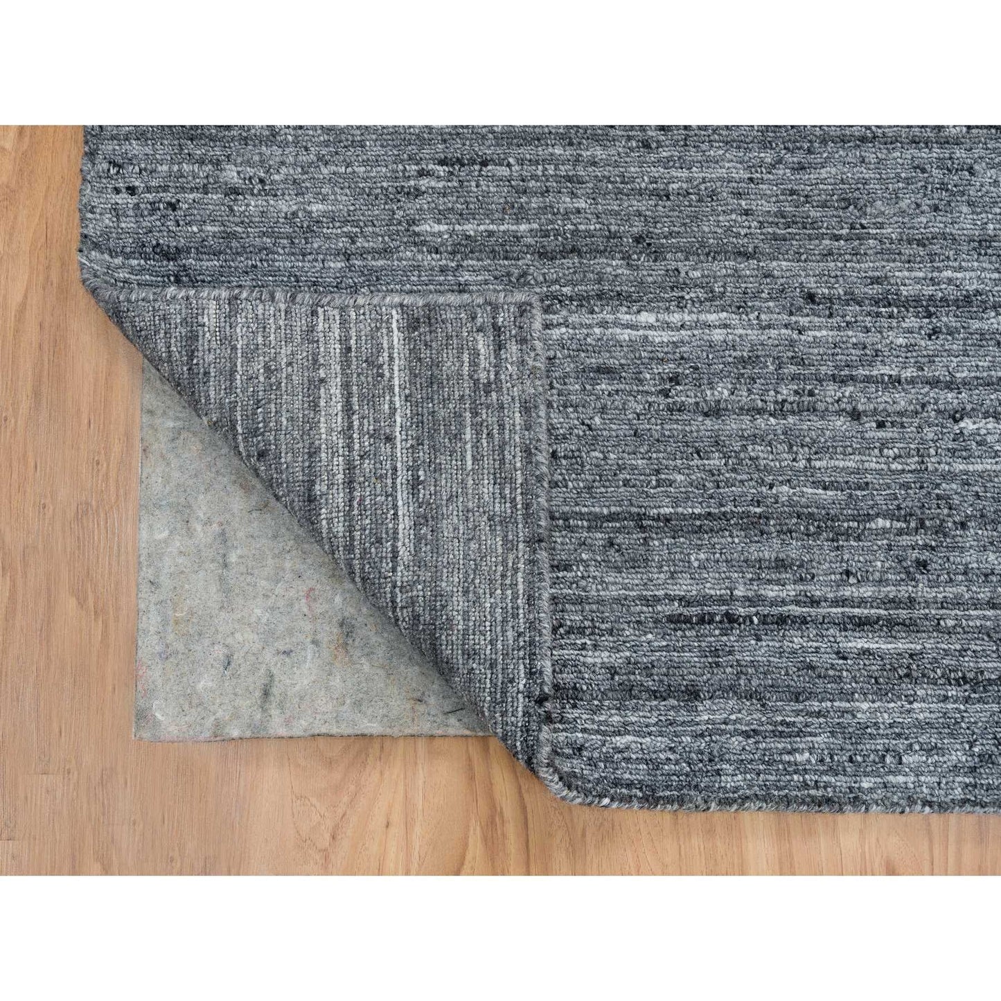 12'X12' Gray Modern Striae Design Natural Wool Hand Loomed Square Rug