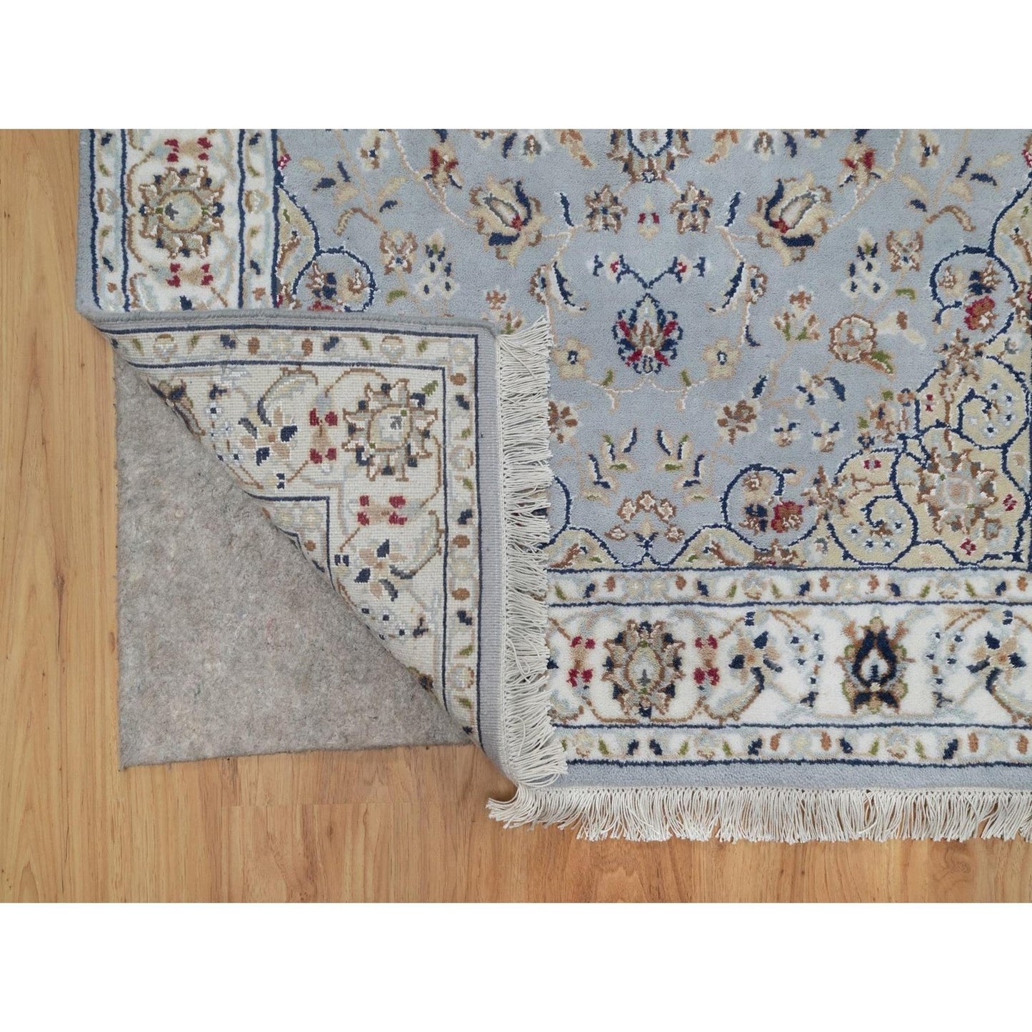 3'2"X5'2" Pigeon Blue 250 Kpsi Wool & Silk Nain Hand Knotted Oriental Rug