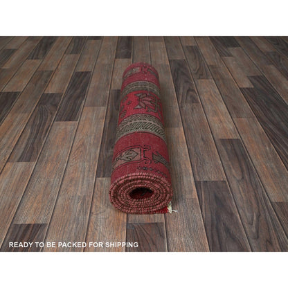 2'3"X8'5" Red Vintage Zoroastrian Khamadan Hand Knotted Wool Runner Rug