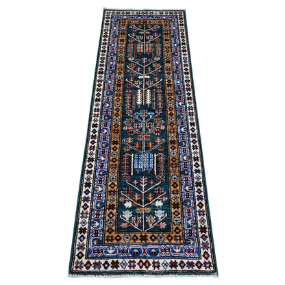 2'X5'8" Green Hand Knotted Wool Oushak Willow And Cypress Tree Runner Rug