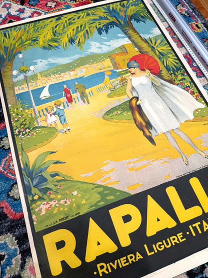 Rare Italian Travel Poster Rapallo By Natoli 1924 Original Litho Riviera