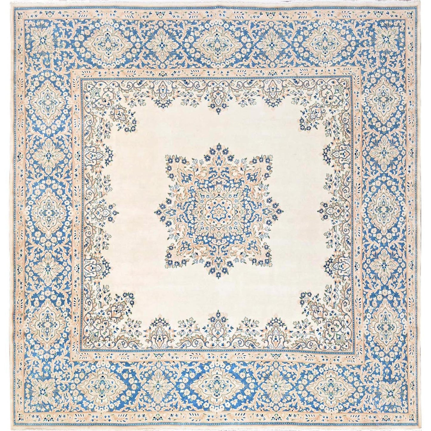 10'X10' Ivory Vintage Zoroastrian Karman Square Soft Wool Hand Knotted Rug