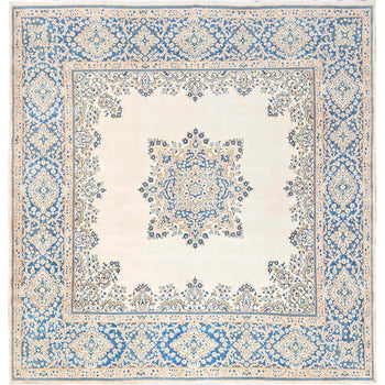 10'X10' Ivory Vintage Zoroastrian Karman Square Soft Wool Hand Knotted Rug
