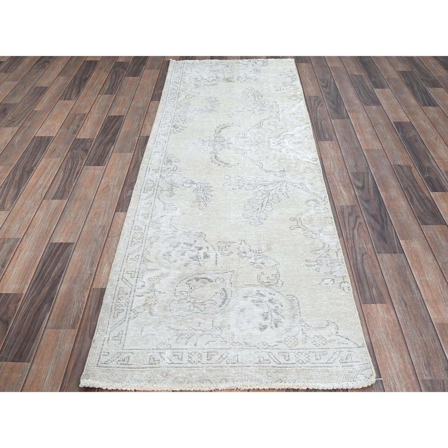 2'6"X7'6" Snow White Vintage Zoroastrian Tebraz Runner Oriental Rug