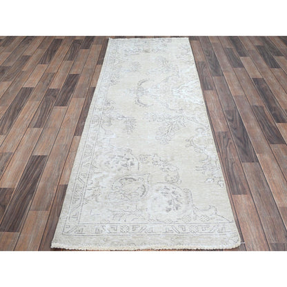 2'6"X7'6" Snow White Vintage Zoroastrian Tebraz Runner Oriental Rug