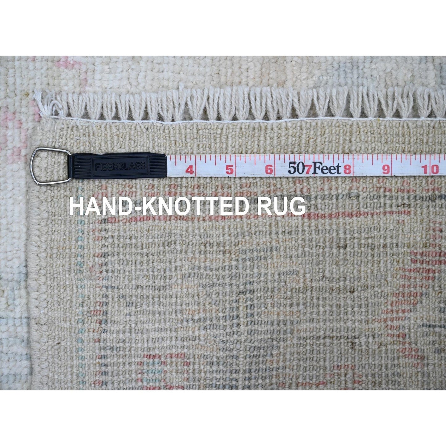 3'10"X10' White Hand Knotted Angora Oushak Leaf Design Wool Runner Rug