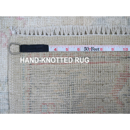 3'10"X10' White Hand Knotted Angora Oushak Leaf Design Wool Runner Rug