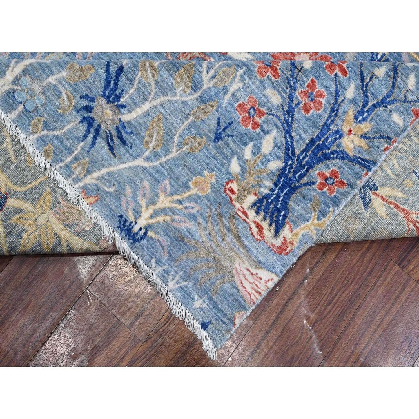 8'1"X16'2" Sea Blue Afghan Peshawar Hand Knotted Gallery Size Runner Rug