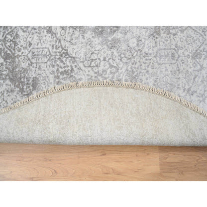6'7"X6'7" Gray Hand Knotted Broken Farsian Design Wool And Silk Round Rug