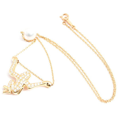 Mikimoto Monkey Motif Diamond And Pearl Necklace 0.40Ct Gold K18