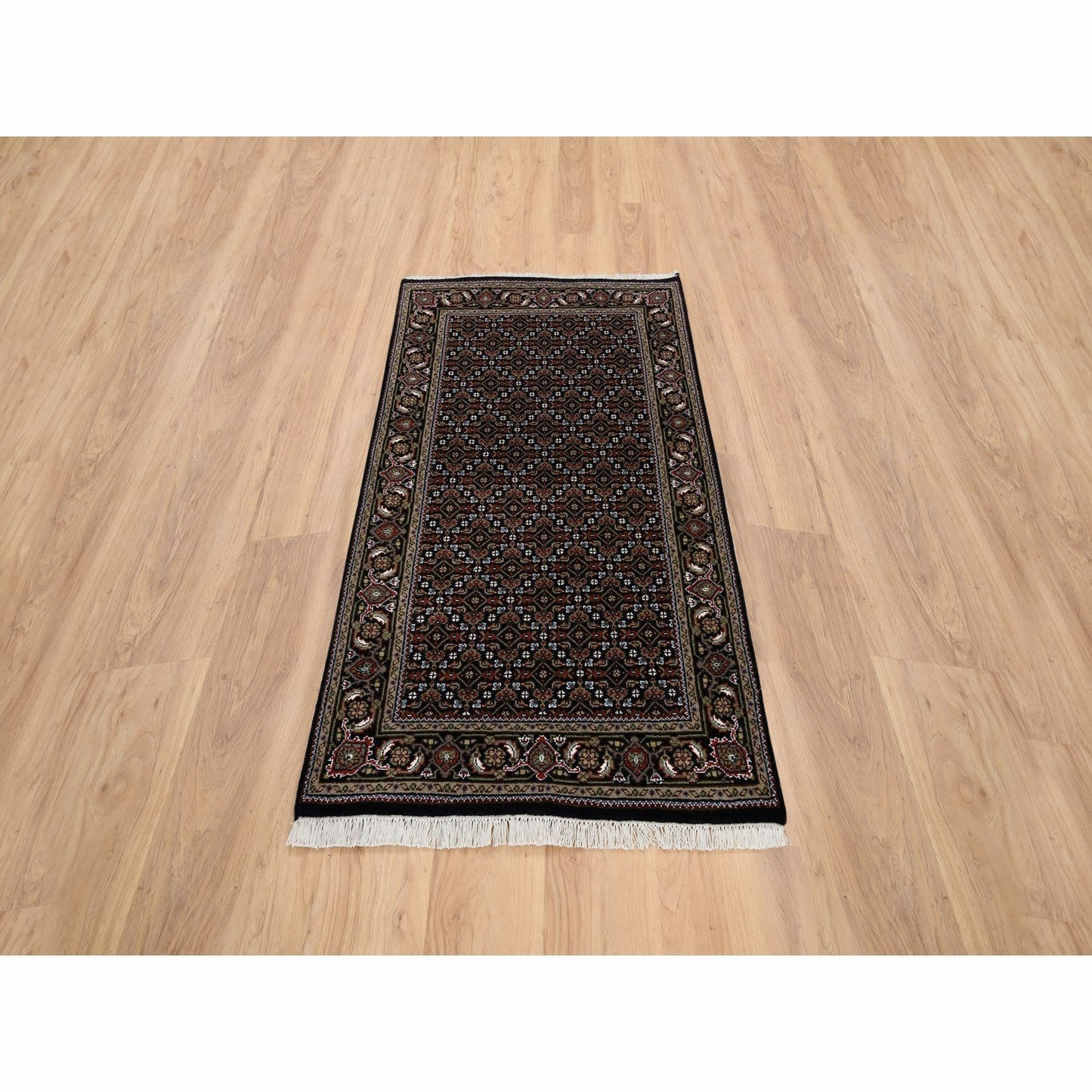 3'X5'2" Black Hand Knotted Wool And Silk Herrita 175 Kpsi Rug