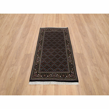 3'X5'2" Black Hand Knotted Wool And Silk Herrita 175 Kpsi Rug