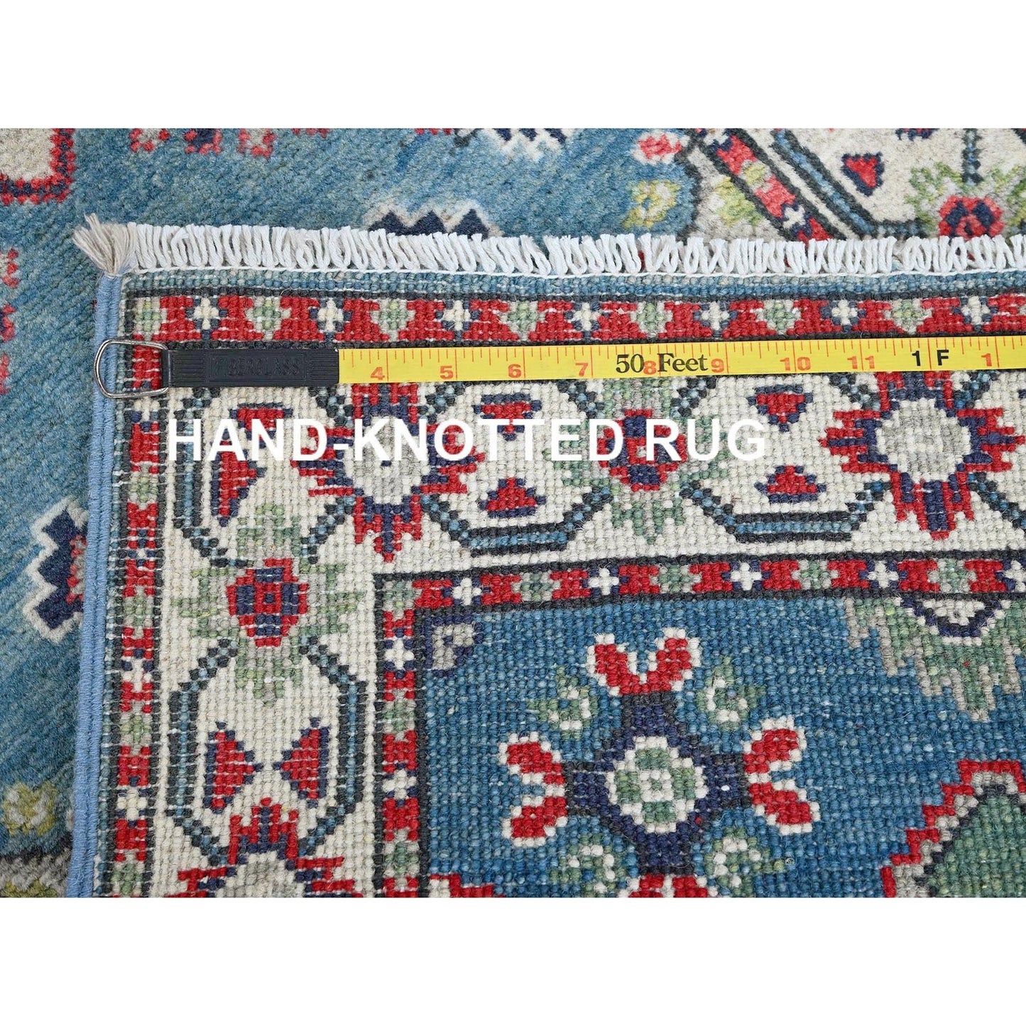 2'1"X6'1" Blue Kazak With Medallion Design All Wool Hand Knotted Runner Rug