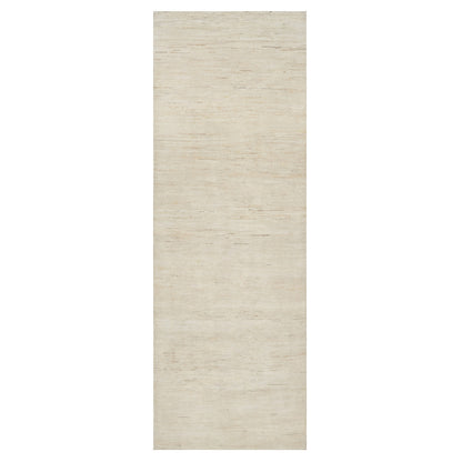 4'X12'1" White Hand Knotted Lori Buft Gabbeh Wool Wide Runner Rug