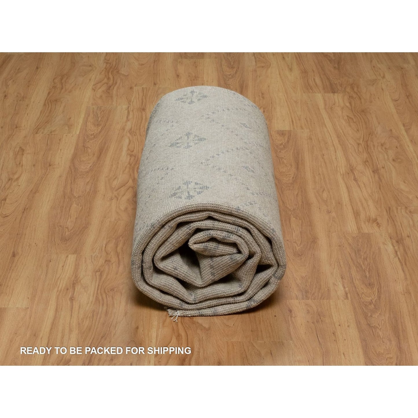 9'X12' Ivory Zero Pile Box Design Tribal With Motifhand Knotted Wool Rug