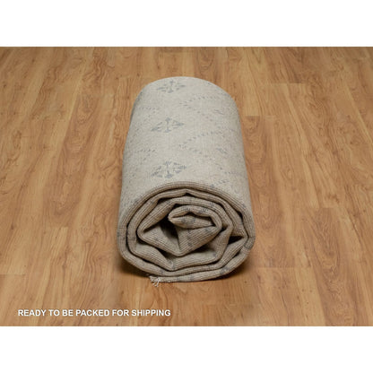 9'X12' Ivory Zero Pile Box Design Tribal With Motifhand Knotted Wool Rug