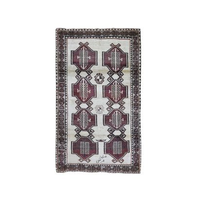 3'7"x6' Old Farsian Gabbeh Signed with Geometric Medallions Hand Made Rug