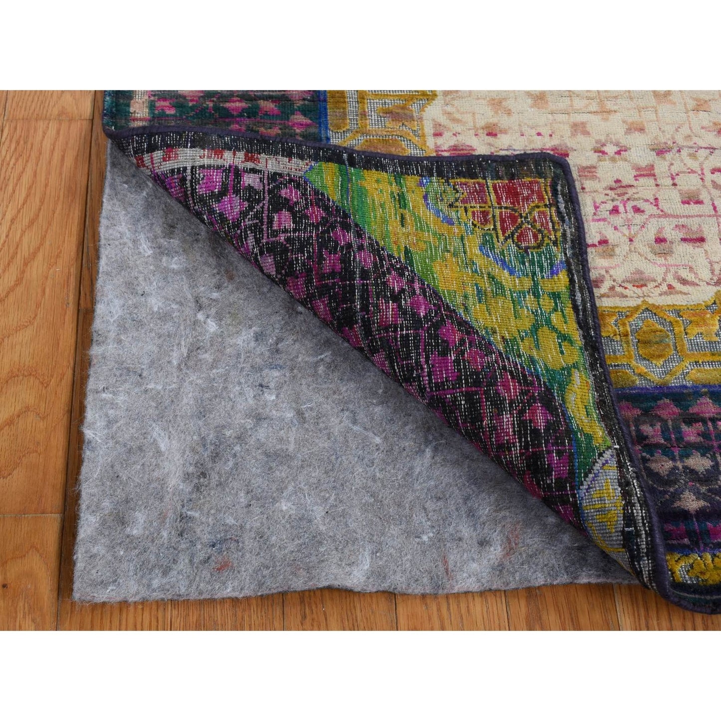 3'1"X16'1" Colorful Mamluk Design Silk With Wool Runner Hand Knotted Rug