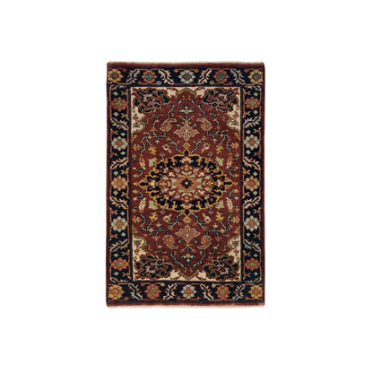 2'X3'2" Rust Red Antiqued Sarouk Re-Creation Pure Wool Hand Knotted Rug