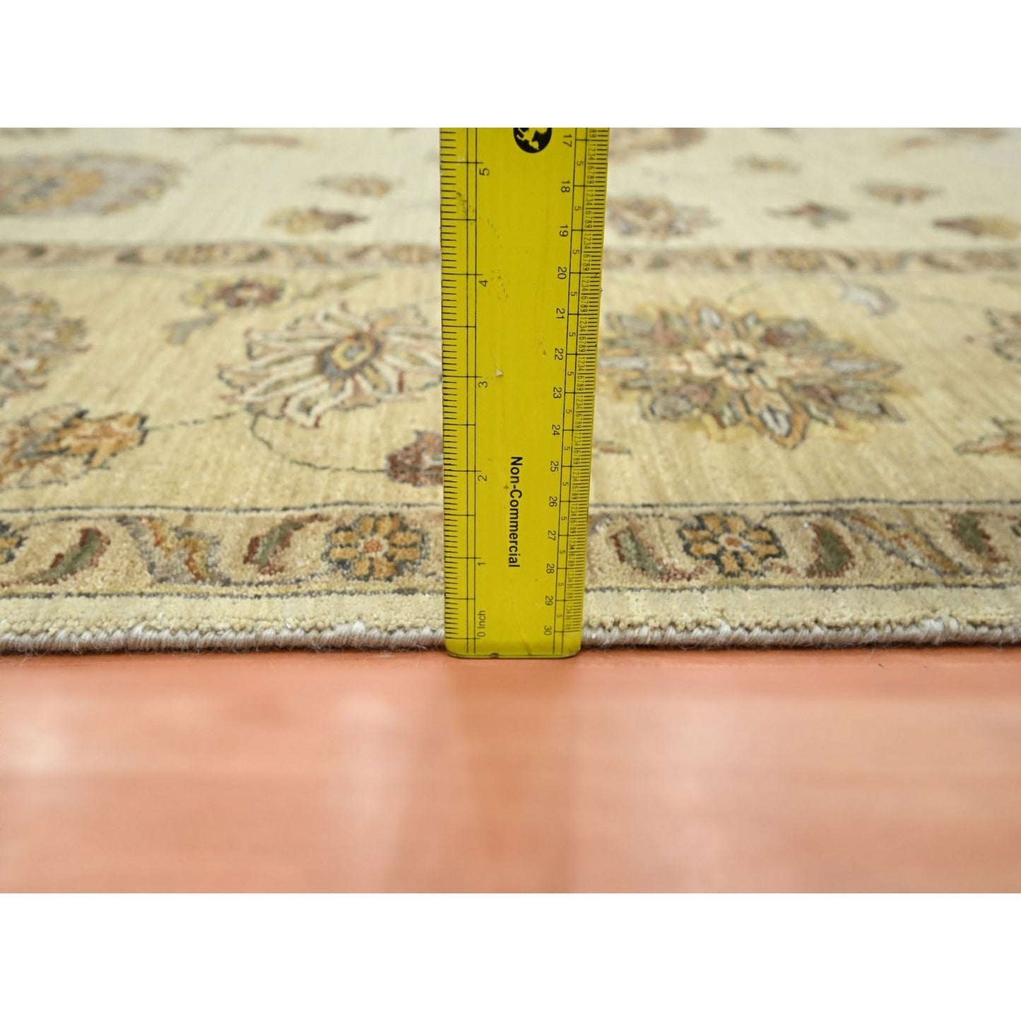 8'X10' Ivory Hand Knotted Agra Ziegler Design Leaf Pattern Pure Wool Rug