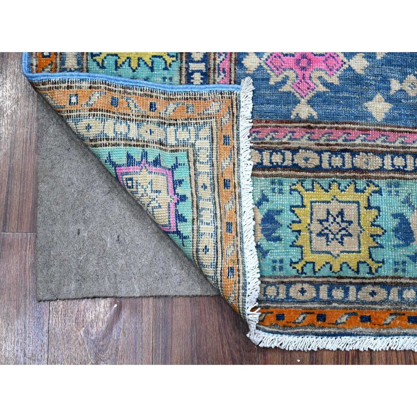 5'1"X6'4" Bayern Blue All Natural Wool Colorful Fusion Kazak Oriental Rug