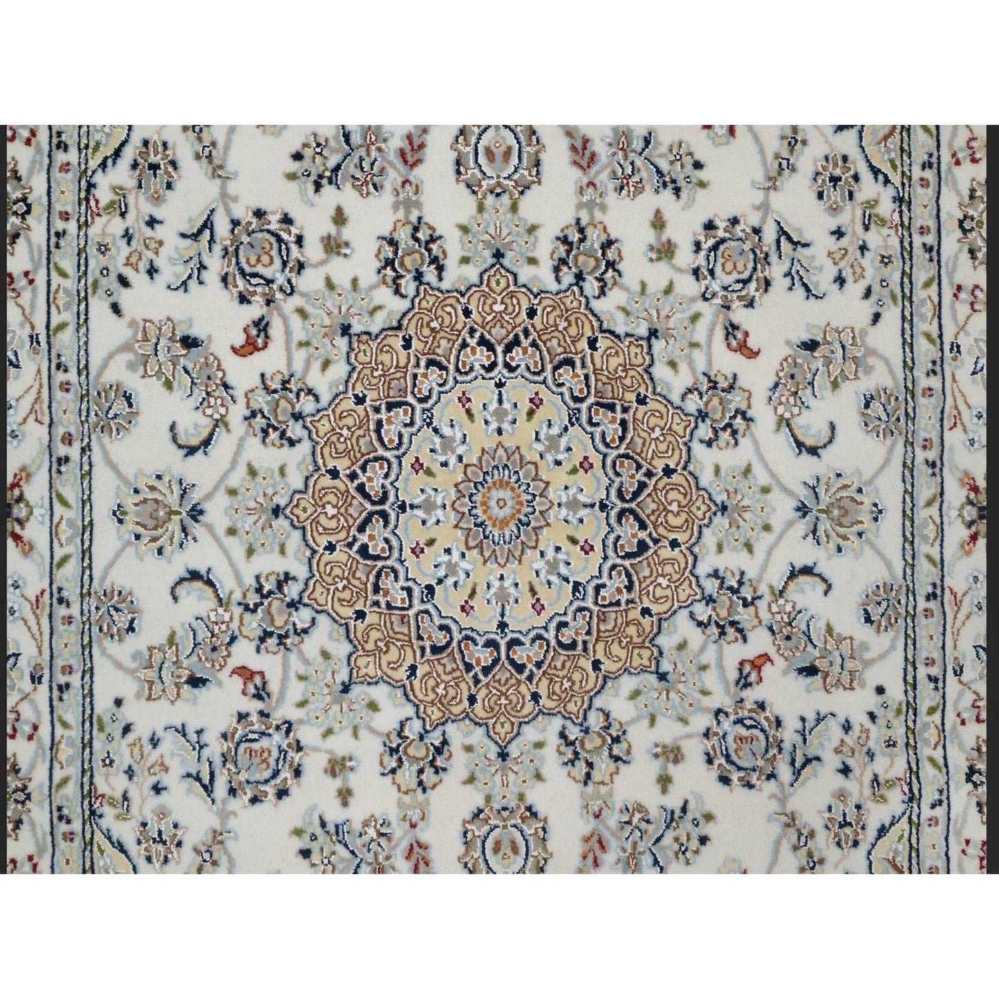4'8"X6'10" Ivory Nain With Flower Design Hand Knotted Wool And Silk Rug